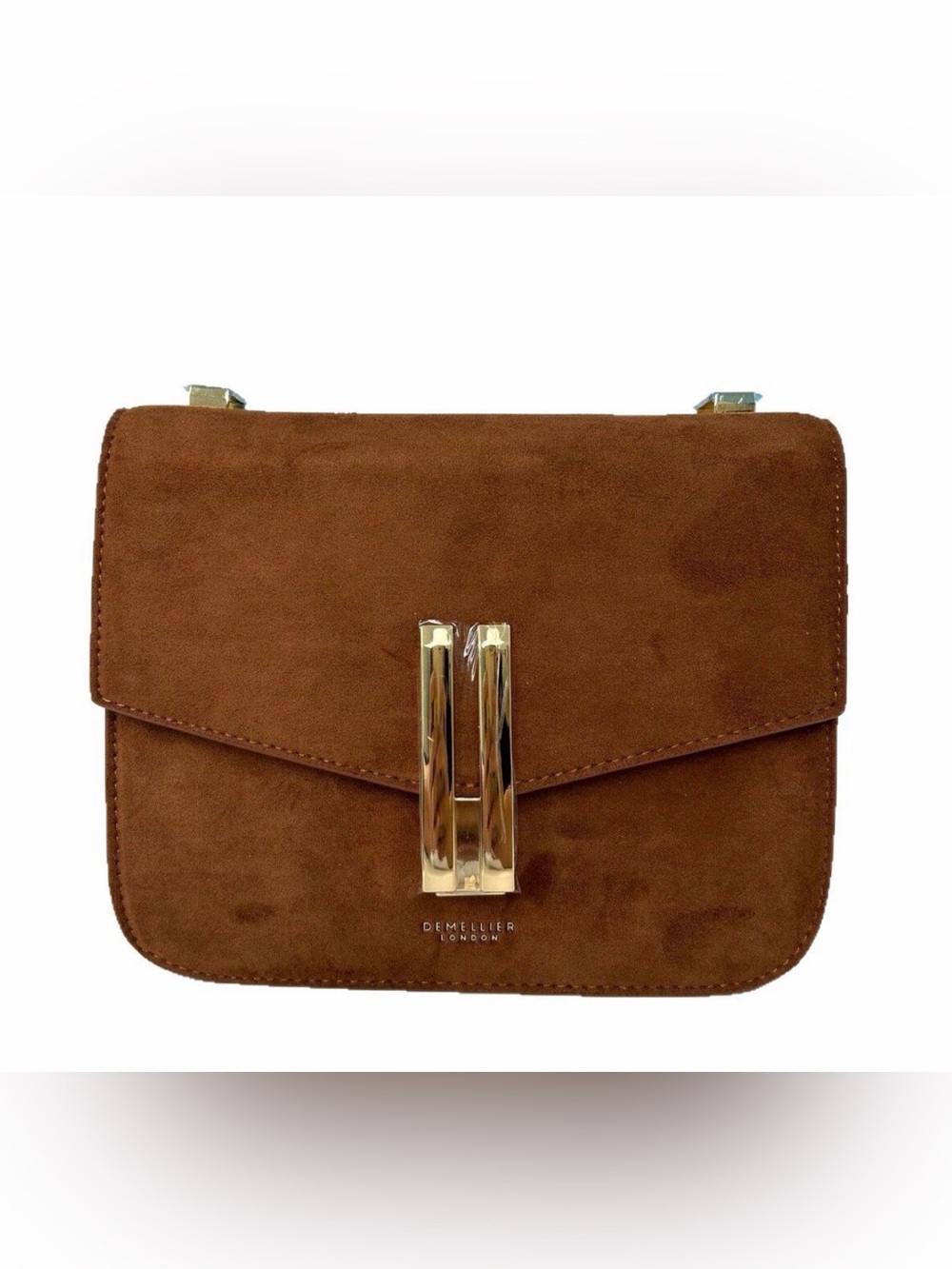 DeMellier Brown Suede Crossbody with Gold-Tone Hardware